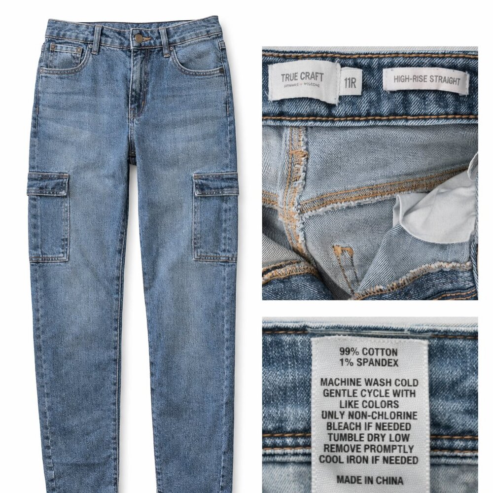 True Craft High Rise Straight Jeans 11R Medium Wash Cargo Pockets
